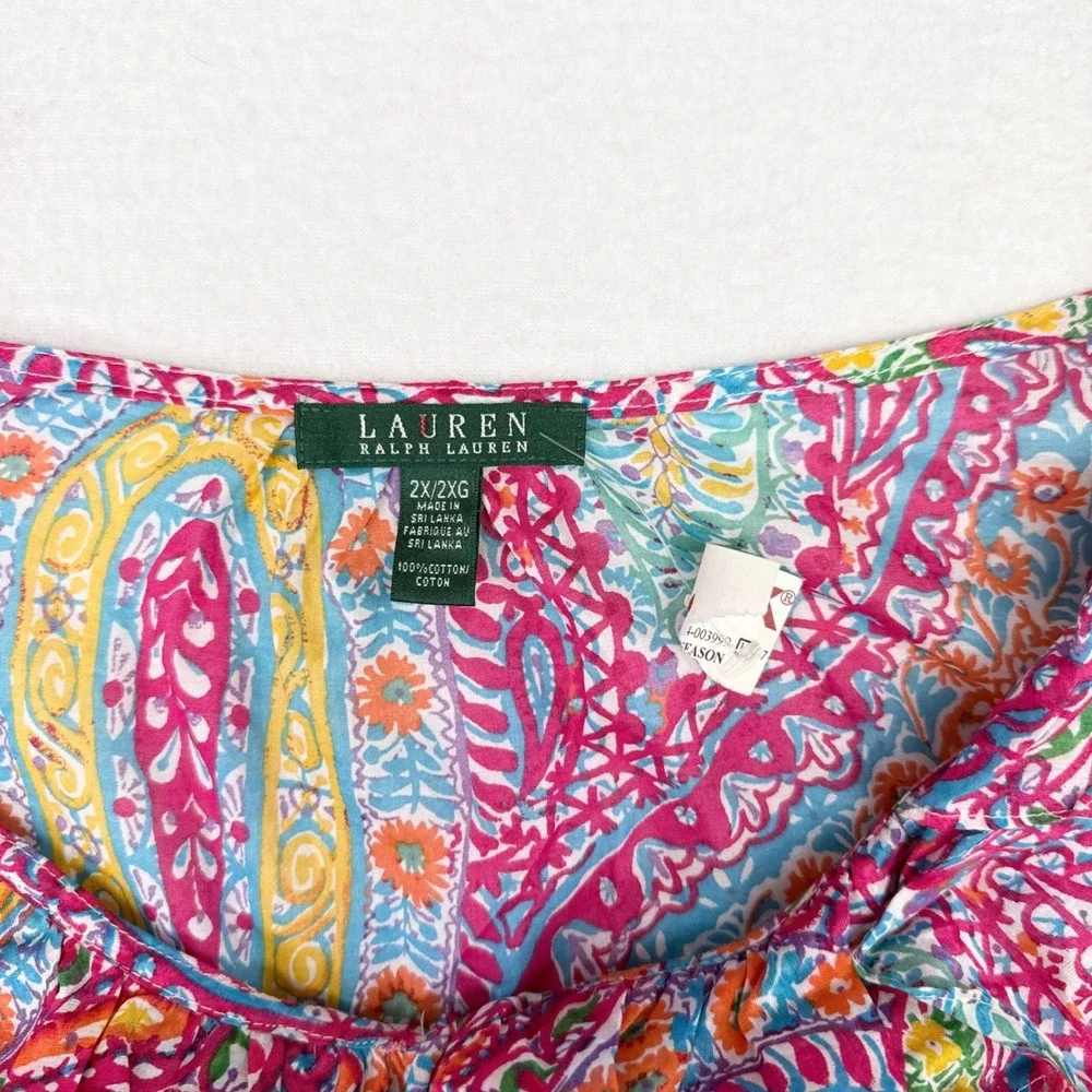 Lauren Ralph Lauren Top Plus Size 2X Multicolor Paisley Floral Ruffle Trim NW - Picture 5 of 8